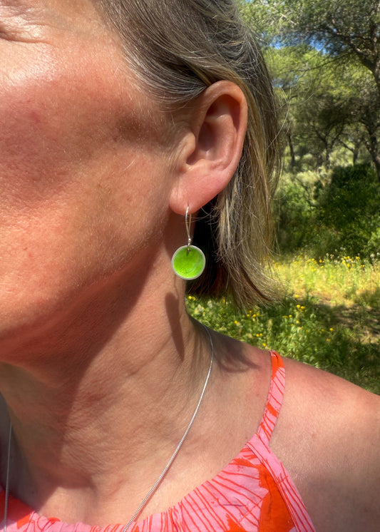 Leaf Green Enamel Earrings